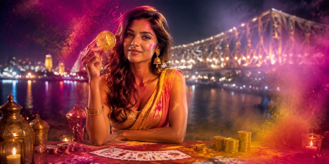 Kolkata Howrah Bridge with Holi festival celebrations and gaming culture